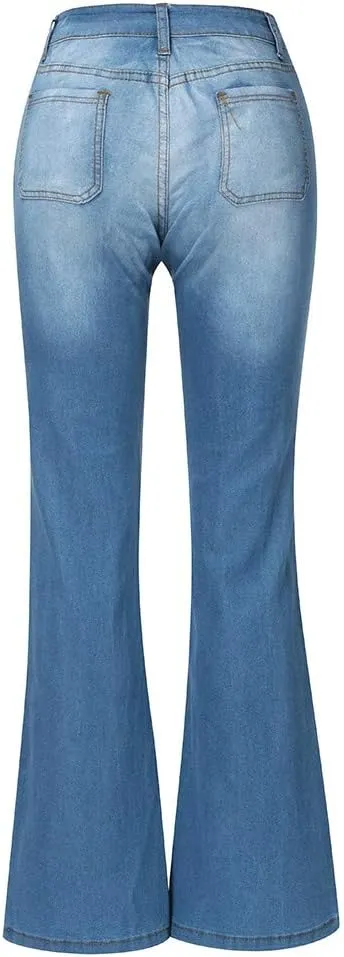 Bell Bottom Jeans for Women High Waisted Stretchy Petite to Plus Size Flare Jeans Washed Denim Ripped Bootcot Jeans