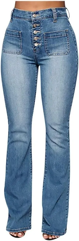 Bell Bottom Jeans for Women High Waisted Stretchy Petite to Plus Size Flare Jeans Washed Denim Ripped Bootcot Jeans