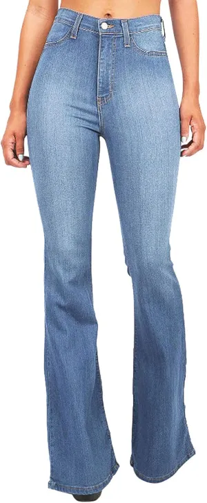Bell Bottom Jeans for Women High Waisted Stretchy Petite to Plus Size Flare Jeans Washed Denim Ripped Bootcot Jeans