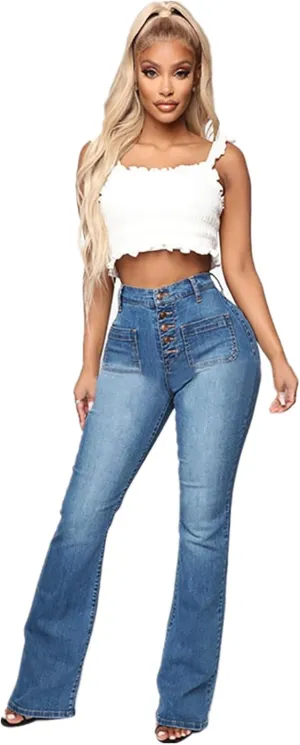 Bell Bottom Jeans for Women High Waisted Stretchy Petite to Plus Size Flare Jeans Washed Denim Ripped Bootcot Jeans