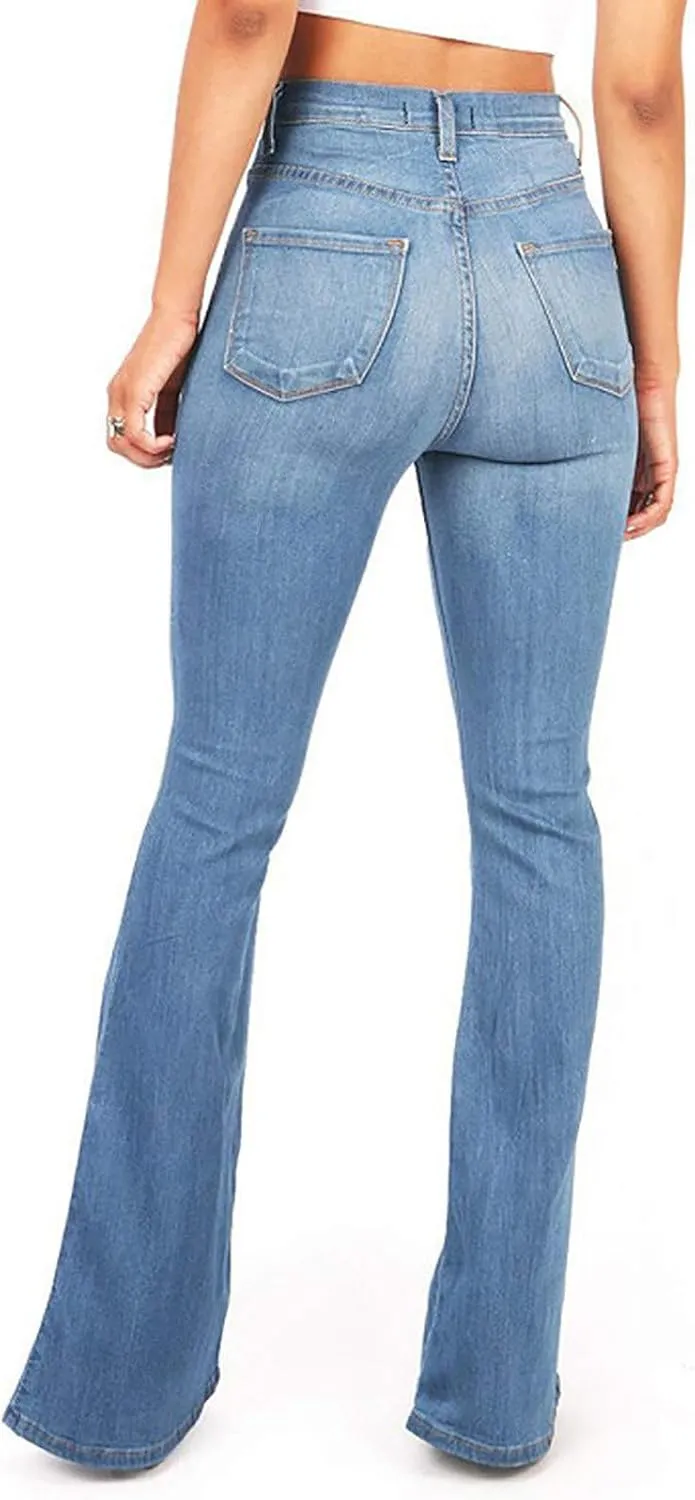 Bell Bottom Jeans for Women High Waisted Stretchy Petite to Plus Size Flare Jeans Washed Denim Ripped Bootcot Jeans