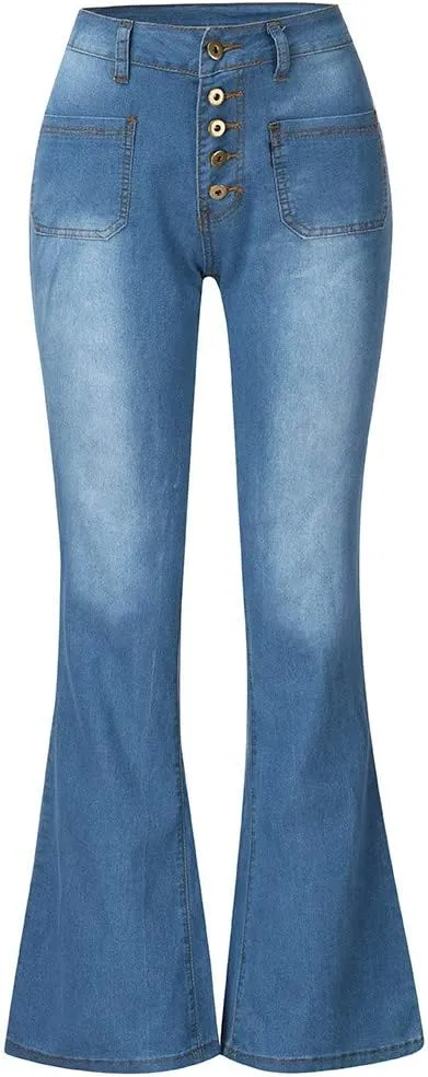 Bell Bottom Jeans for Women High Waisted Stretchy Petite to Plus Size Flare Jeans Washed Denim Ripped Bootcot Jeans