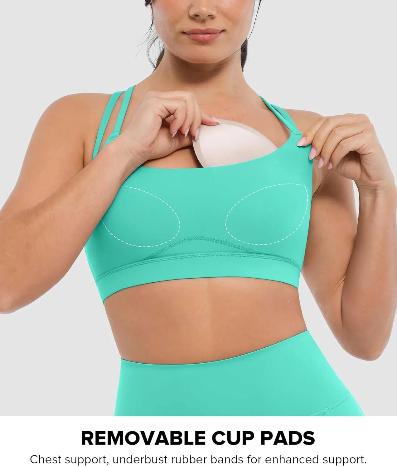 BRXL Strappy Sports Bras for Women High Support Criss-Cross Back Padded Sports Bra with Removable Cups