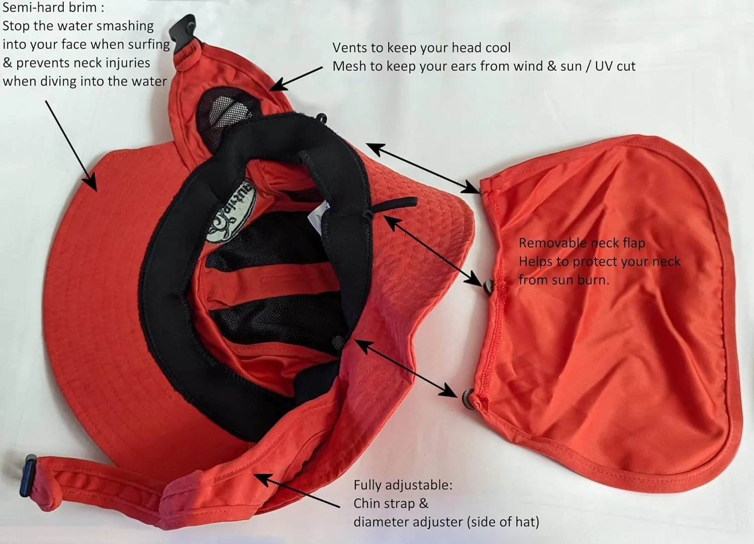 Bucket Hat for Stand Up Paddle Surf & Sun Protection Wide Brim Fast Drying Polyester