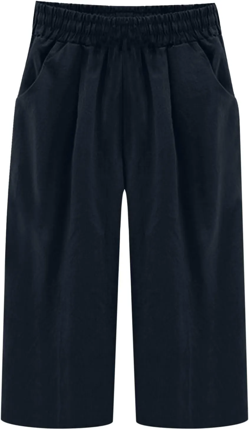 Capri Pants for Women Summer Relax Fit Elastic Waist Straight Leg Lounge Cropped Trouser Casual Linen Pant with Pocket