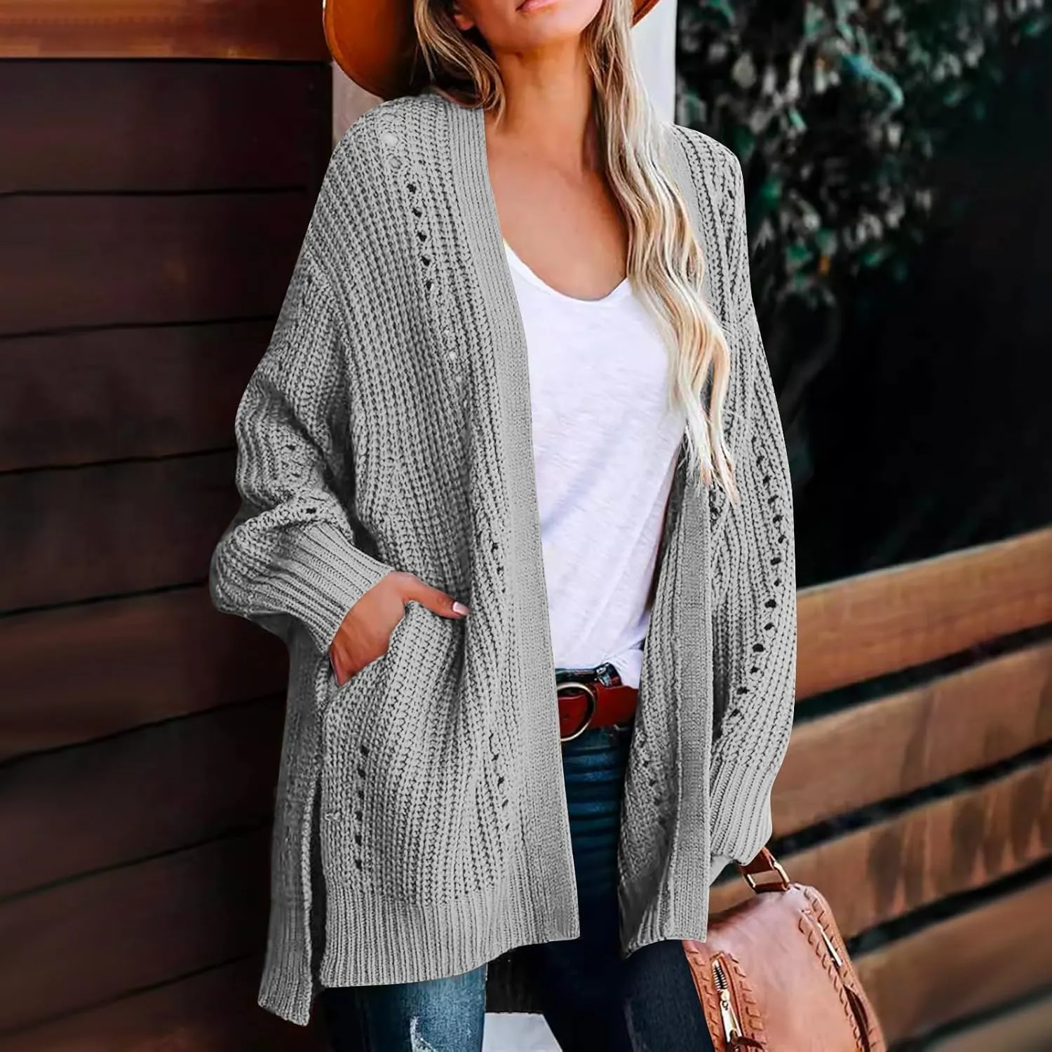 Cardigan Sweaters for Women Chunky Knit Lightweight Sweaters Long Oversized Open Front Cardigan with Pocket Loungewear