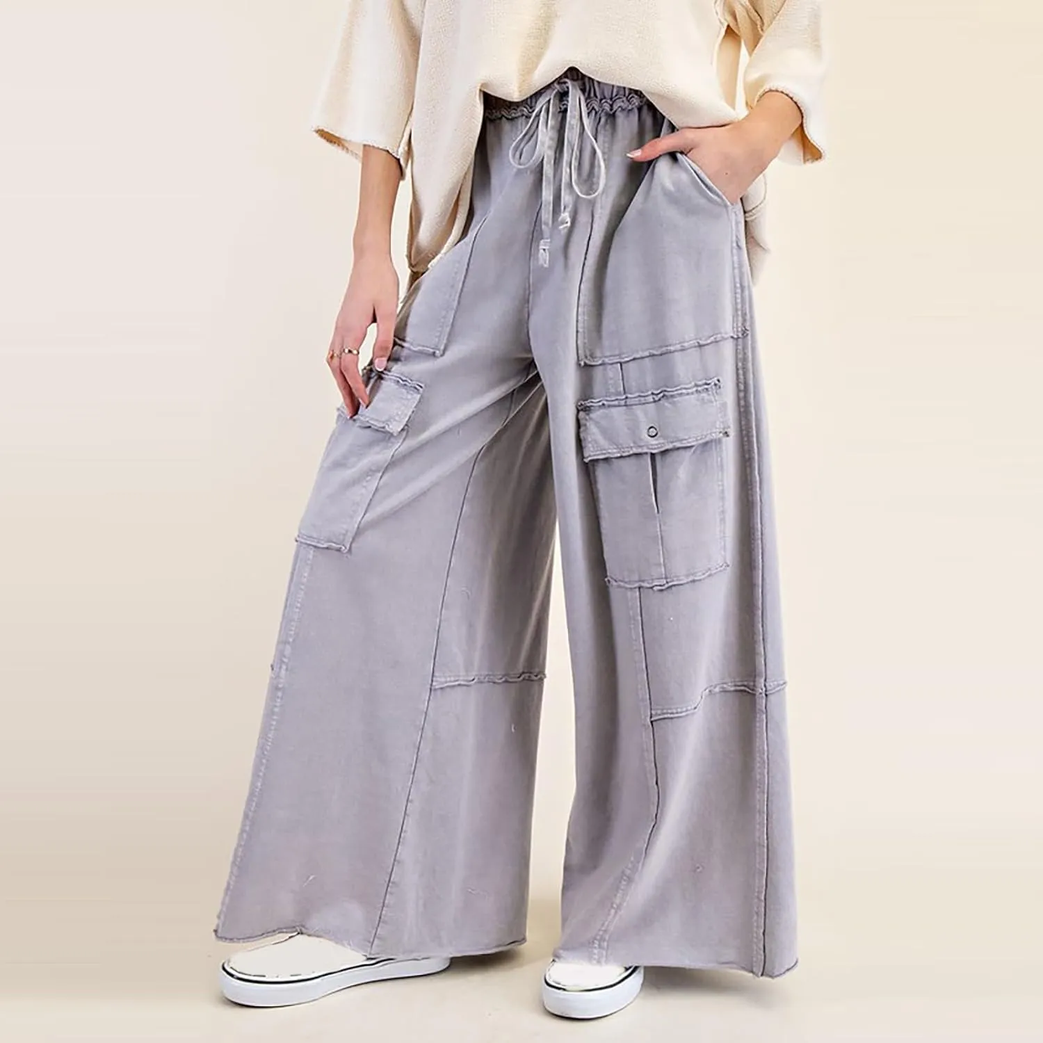 Cargo Jeans for Women Loose Fit High Waisted Wide Leg Jeans Lightweight Flowy Palazzo Pants with Pockets
