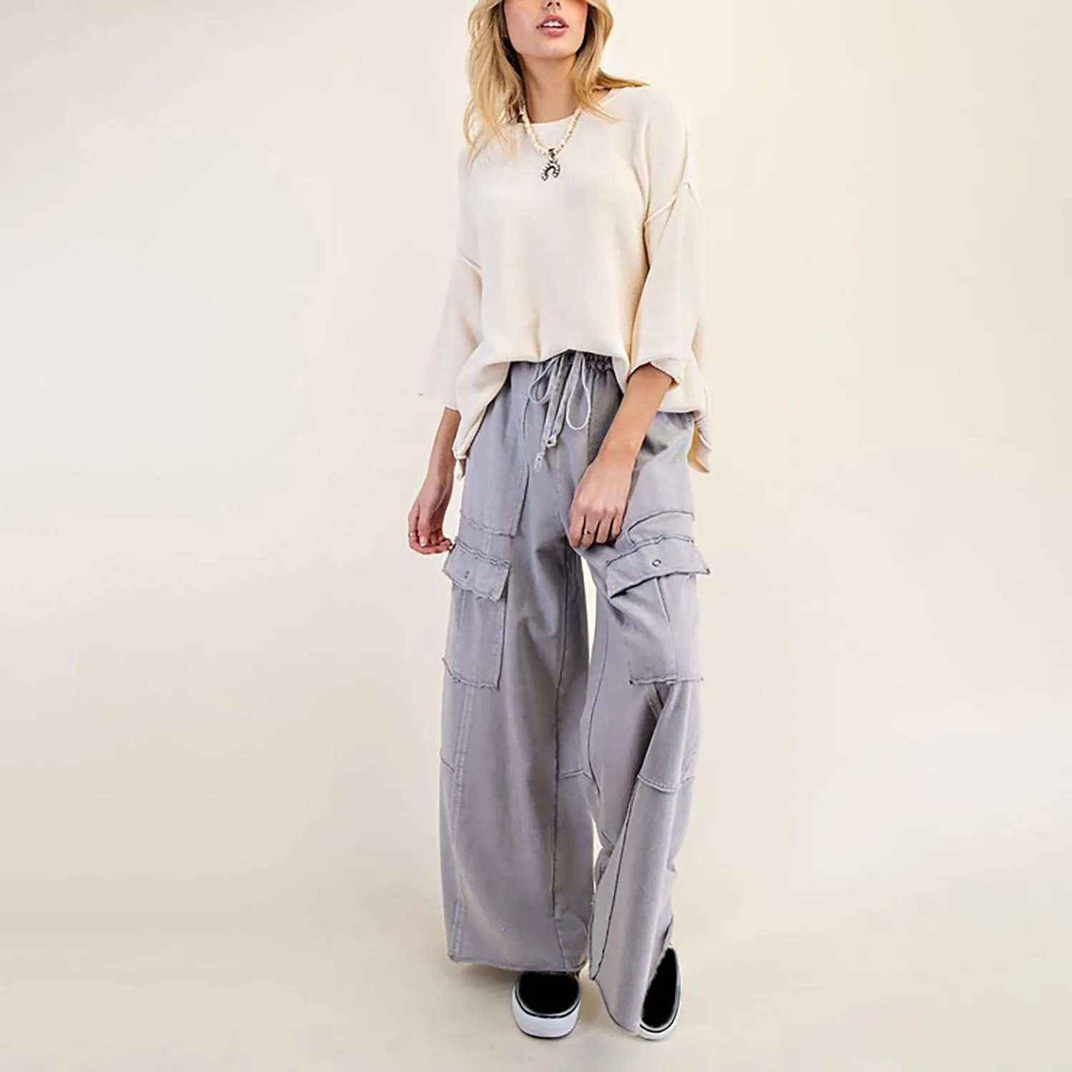 Cargo Jeans for Women Loose Fit High Waisted Wide Leg Jeans Lightweight Flowy Palazzo Pants with Pockets