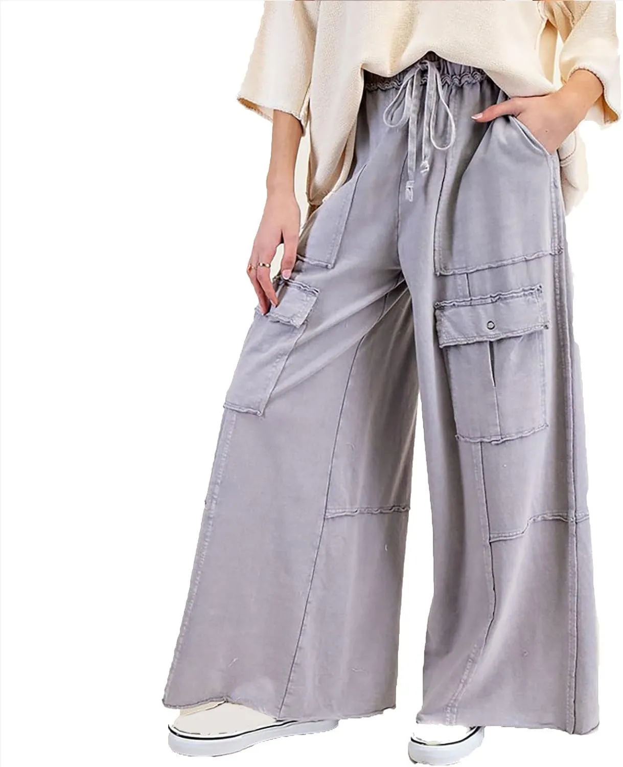Cargo Jeans for Women Loose Fit High Waisted Wide Leg Jeans Lightweight Flowy Palazzo Pants with Pockets
