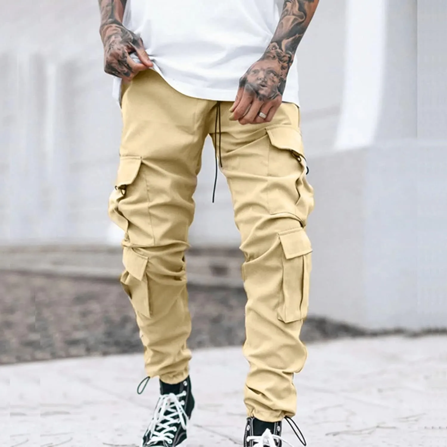 Cargo Pants for Men Relaxed Fit with Zipper Pockets Men's Cargo Fleece Jogger Sweatpant Mens Cargo Work Pants Relaxed