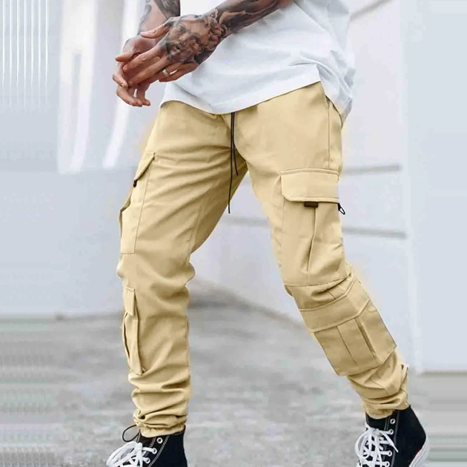 Cargo Pants for Men Relaxed Fit with Zipper Pockets Men's Cargo Fleece Jogger Sweatpant Mens Cargo Work Pants Relaxed