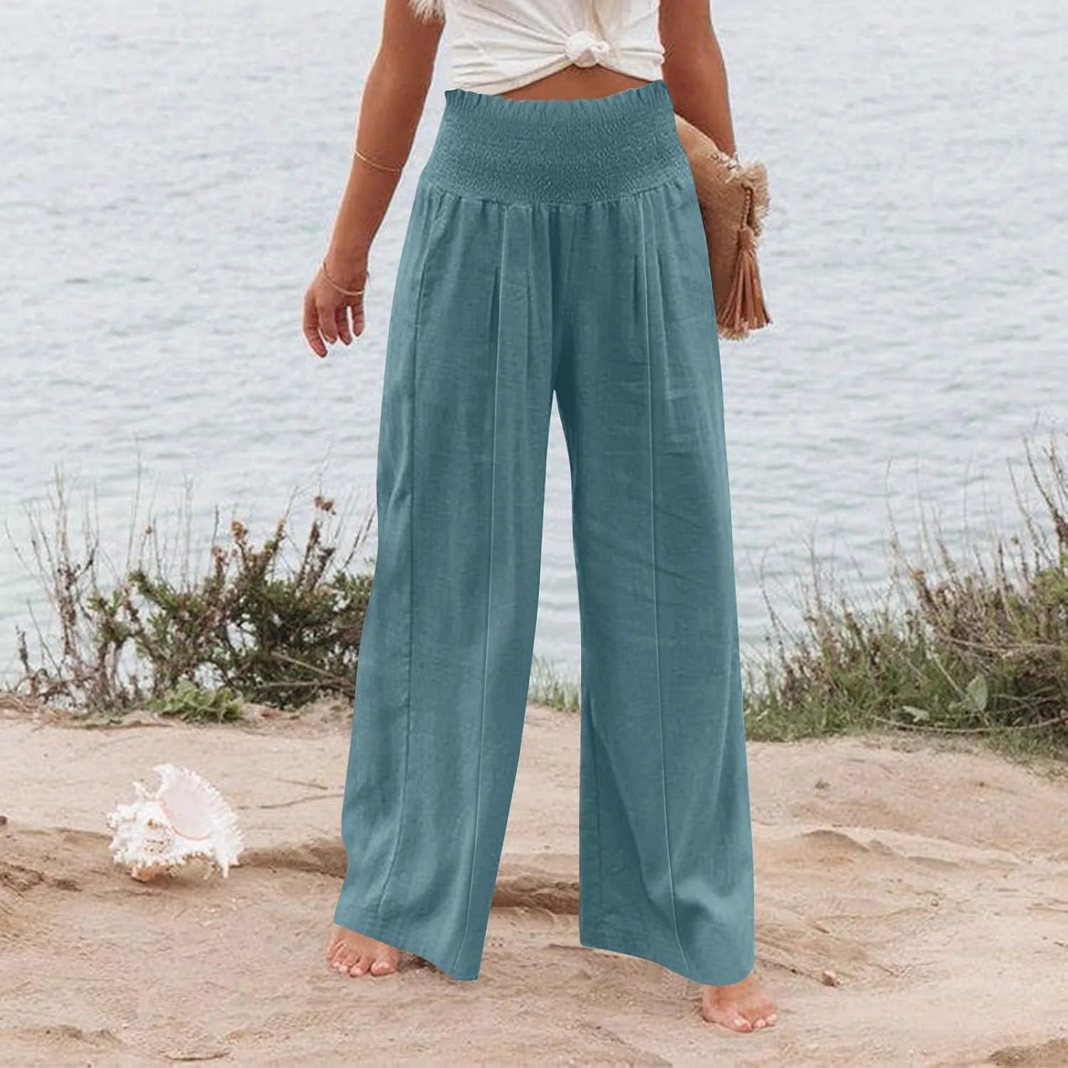 Cargo Pants for Women Winter Casual Business Slacks with Pockets Solid Color Elastic Waist