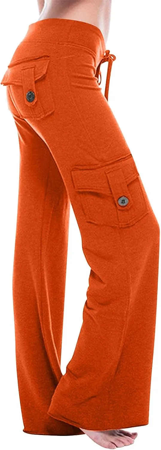 Cargo Pants Women Bootcut Yoga Pants High Waist Wide Leg Stretchy Flare Leggings Soft Workout Cargo Sweatpants with Pockets
