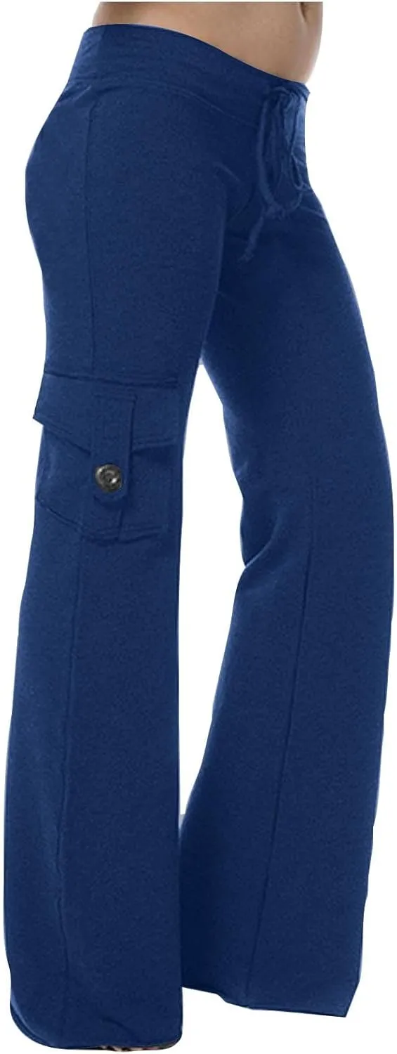 Cargo Pants Women Bootcut Yoga Pants High Waist Wide Leg Stretchy Flare Leggings Soft Workout Cargo Sweatpants with Pockets