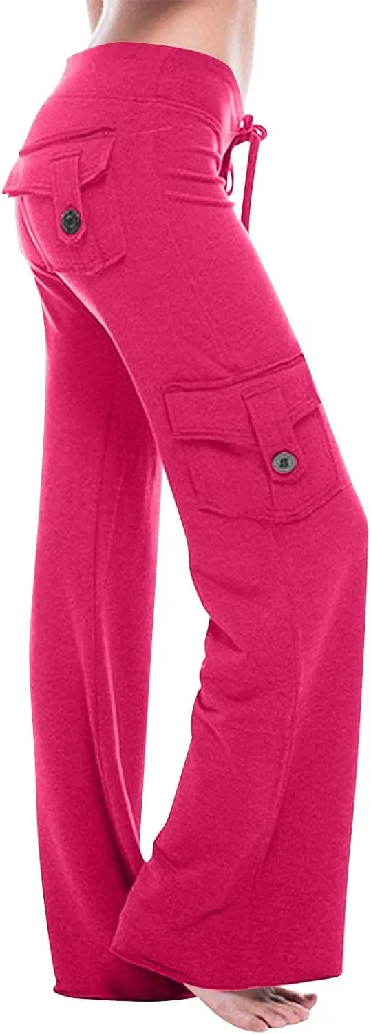 Cargo Pants Women Bootcut Yoga Pants High Waist Wide Leg Stretchy Flare Leggings Soft Workout Cargo Sweatpants with Pockets