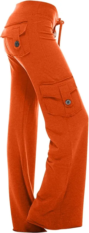 Cargo Pants Women Bootcut Yoga Pants High Waist Wide Leg Stretchy Flare Leggings Soft Workout Cargo Sweatpants with Pockets