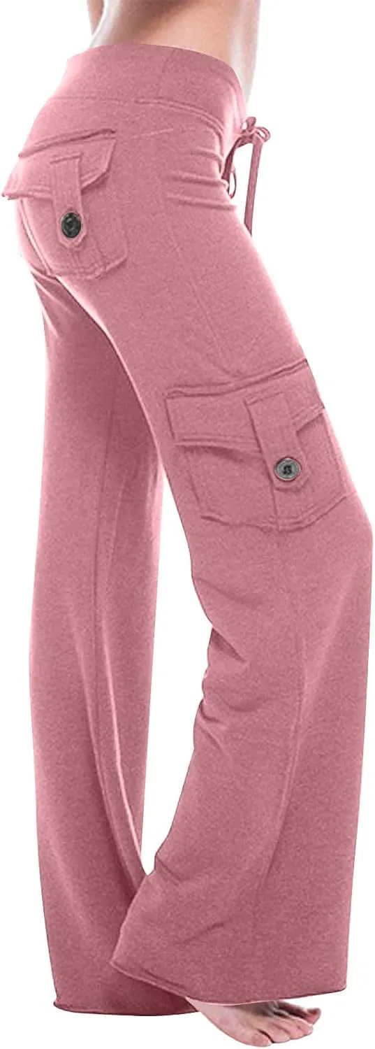 Cargo Pants Women Bootcut Yoga Pants High Waist Wide Leg Stretchy Flare Leggings Soft Workout Cargo Sweatpants with Pockets