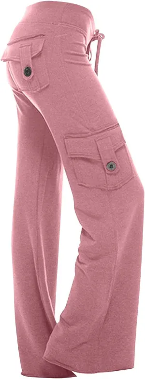 Cargo Pants Women Bootcut Yoga Pants High Waist Wide Leg Stretchy Flare Leggings Soft Workout Cargo Sweatpants with Pockets
