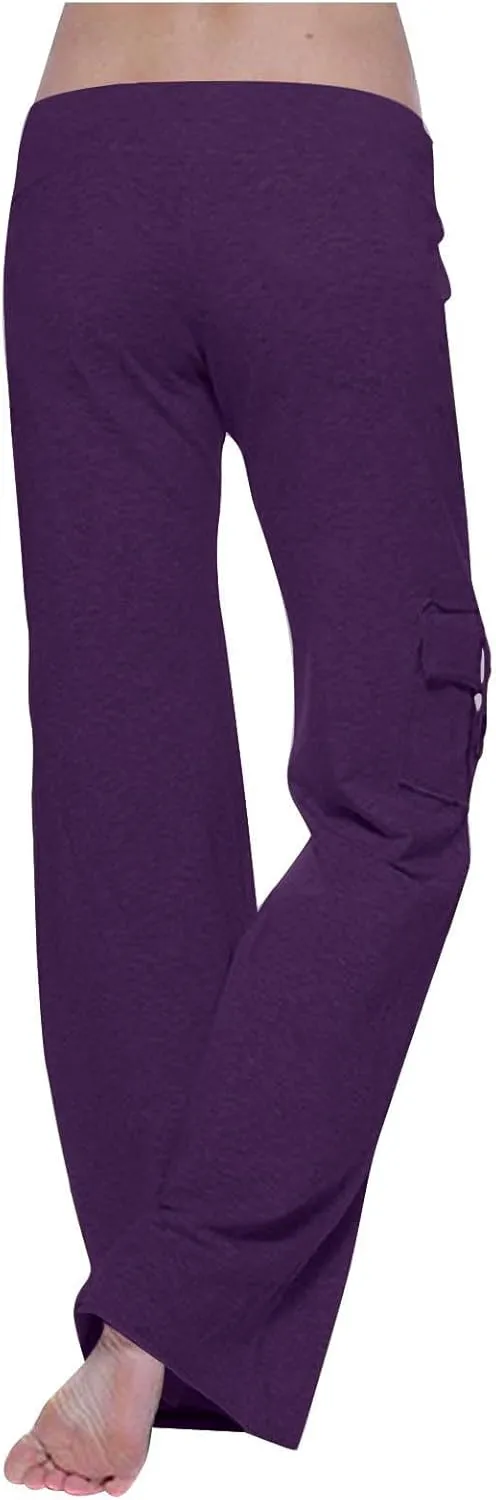 Cargo Pants Women Bootcut Yoga Pants High Waist Wide Leg Stretchy Flare Leggings Soft Workout Cargo Sweatpants with Pockets