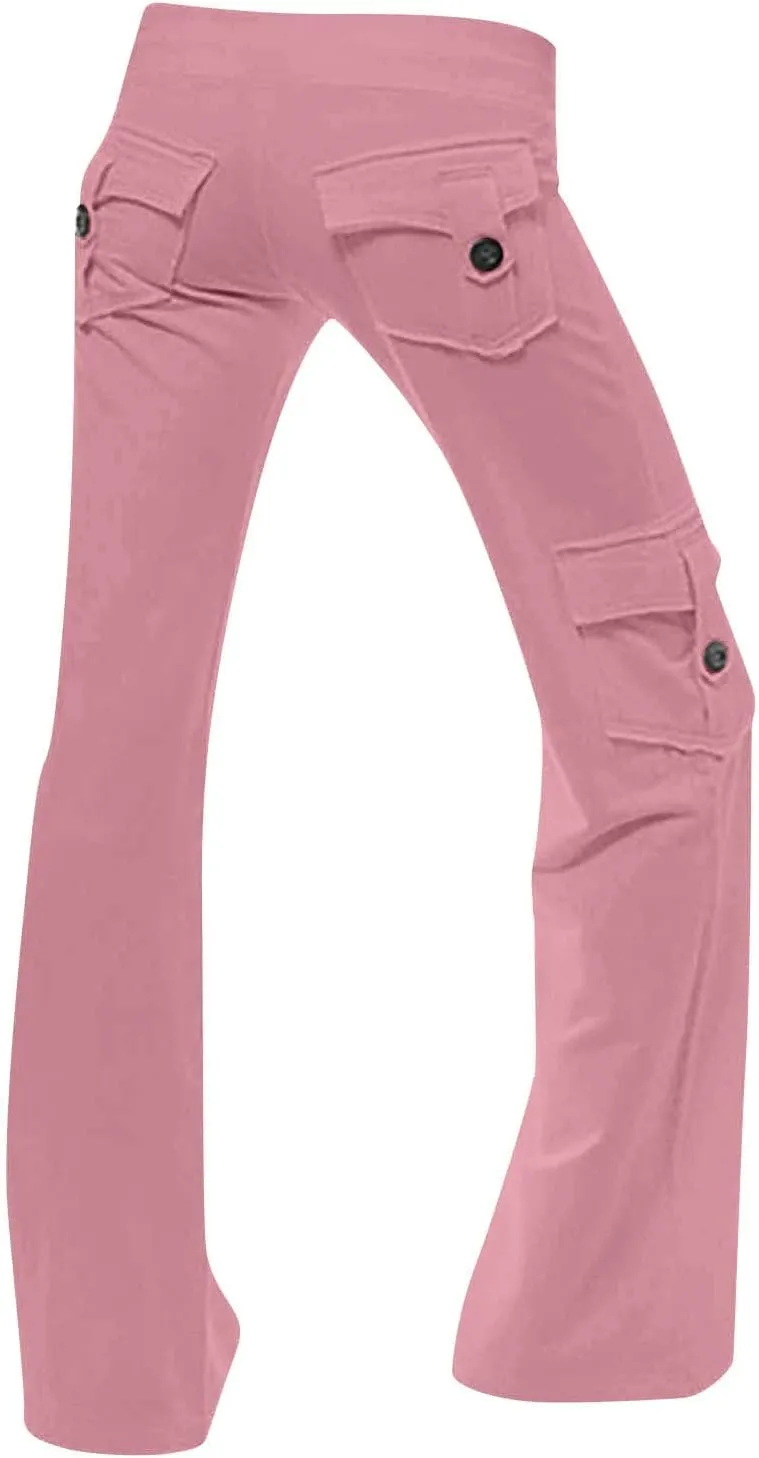 Cargo Pants Women Bootcut Yoga Pants High Waist Wide Leg Stretchy Flare Leggings Soft Workout Cargo Sweatpants with Pockets