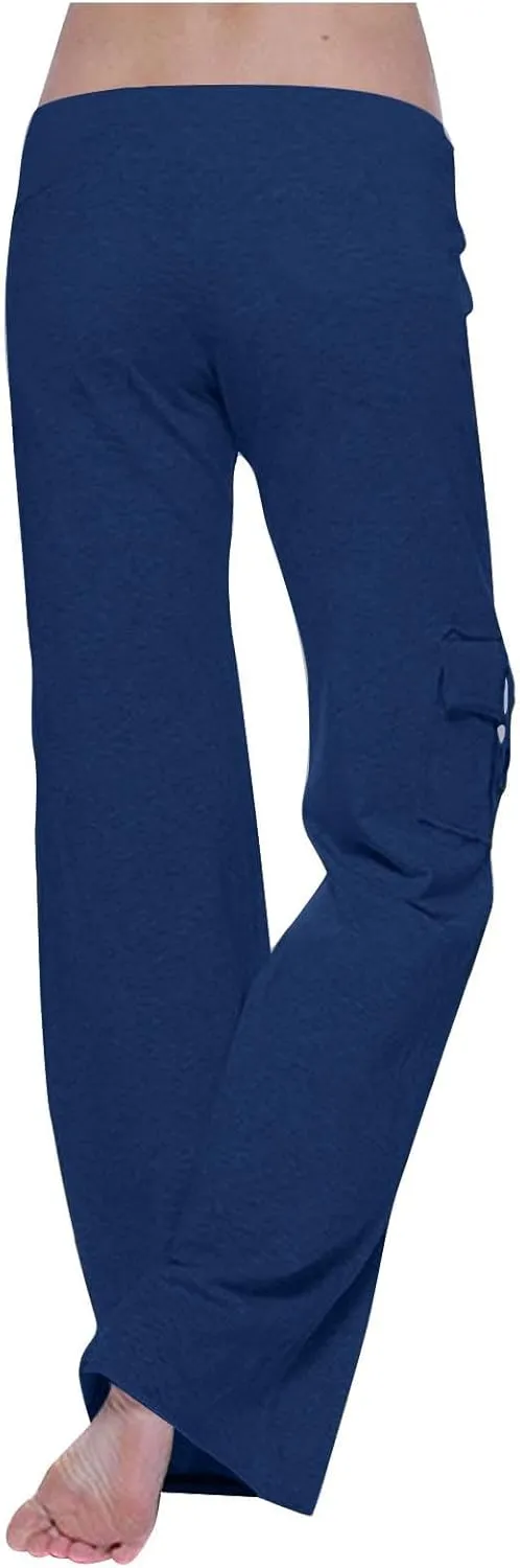 Cargo Pants Women Bootcut Yoga Pants High Waist Wide Leg Stretchy Flare Leggings Soft Workout Cargo Sweatpants with Pockets