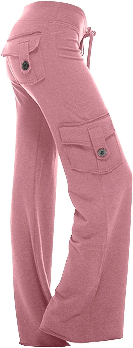 Cargo Pants Women Bootcut Yoga Pants High Waist Wide Leg Stretchy Flare Leggings Soft Workout Cargo Sweatpants with Pockets