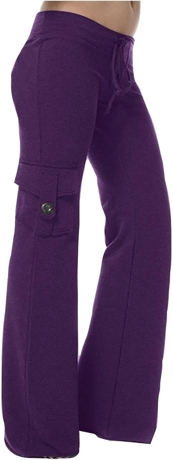 Cargo Pants Women Bootcut Yoga Pants High Waist Wide Leg Stretchy Flare Leggings Soft Workout Cargo Sweatpants with Pockets