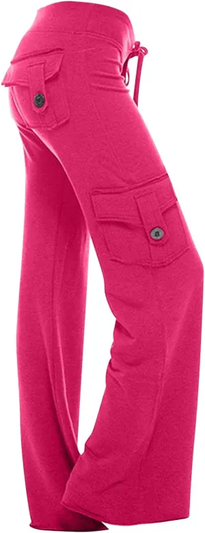 Cargo Pants Women Bootcut Yoga Pants High Waist Wide Leg Stretchy Flare Leggings Soft Workout Cargo Sweatpants with Pockets