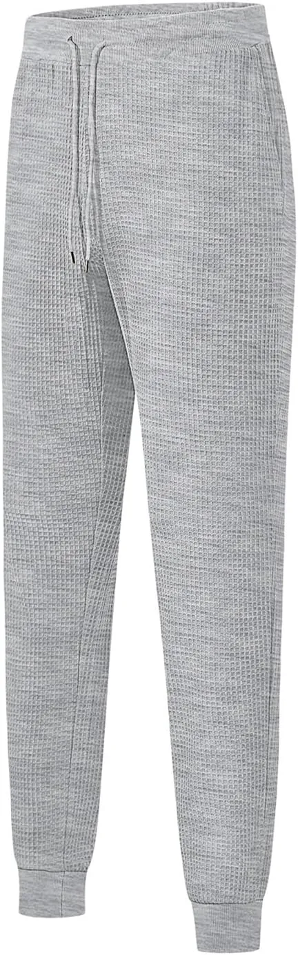 Casual Waffle Sweatpants for Men Drawstring Stretchy Athletic Pant Comfy Breathable Tapered Pants Gym Workout Trouser