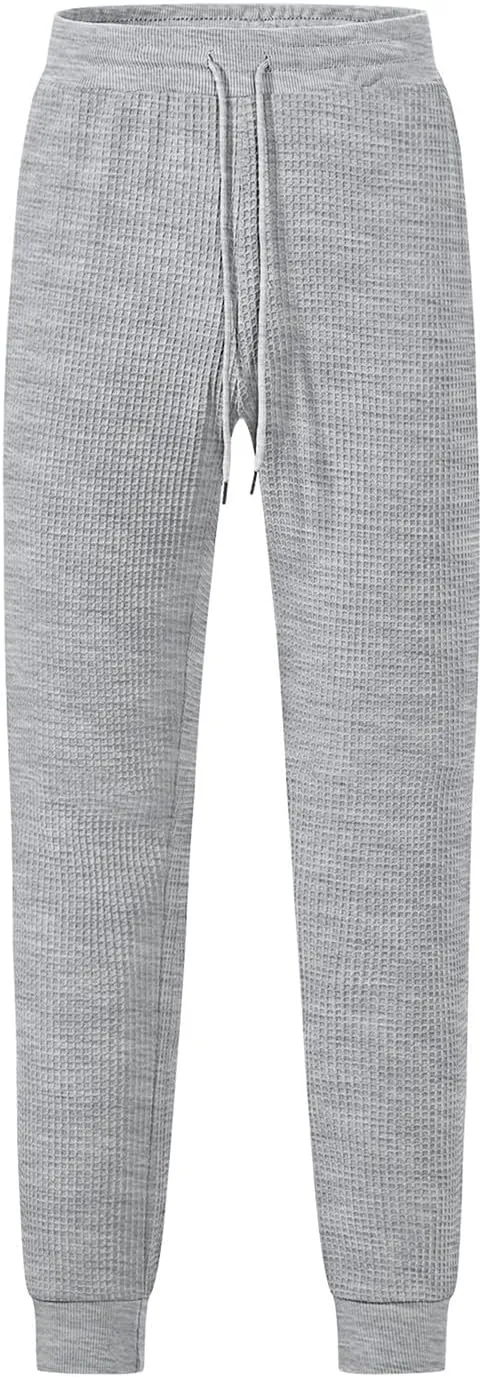 Casual Waffle Sweatpants for Men Drawstring Stretchy Athletic Pant Comfy Breathable Tapered Pants Gym Workout Trouser