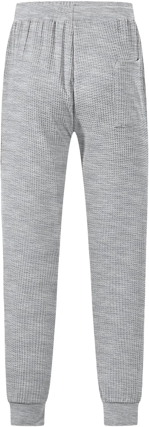 Casual Waffle Sweatpants for Men Drawstring Stretchy Athletic Pant Comfy Breathable Tapered Pants Gym Workout Trouser