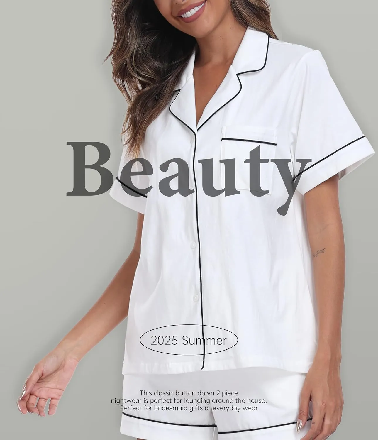 CF 100% Cotton Short Pajama Set Soft Button Down Pajamas Set Short Sleeve Sleepwear and Shorts with Pockets