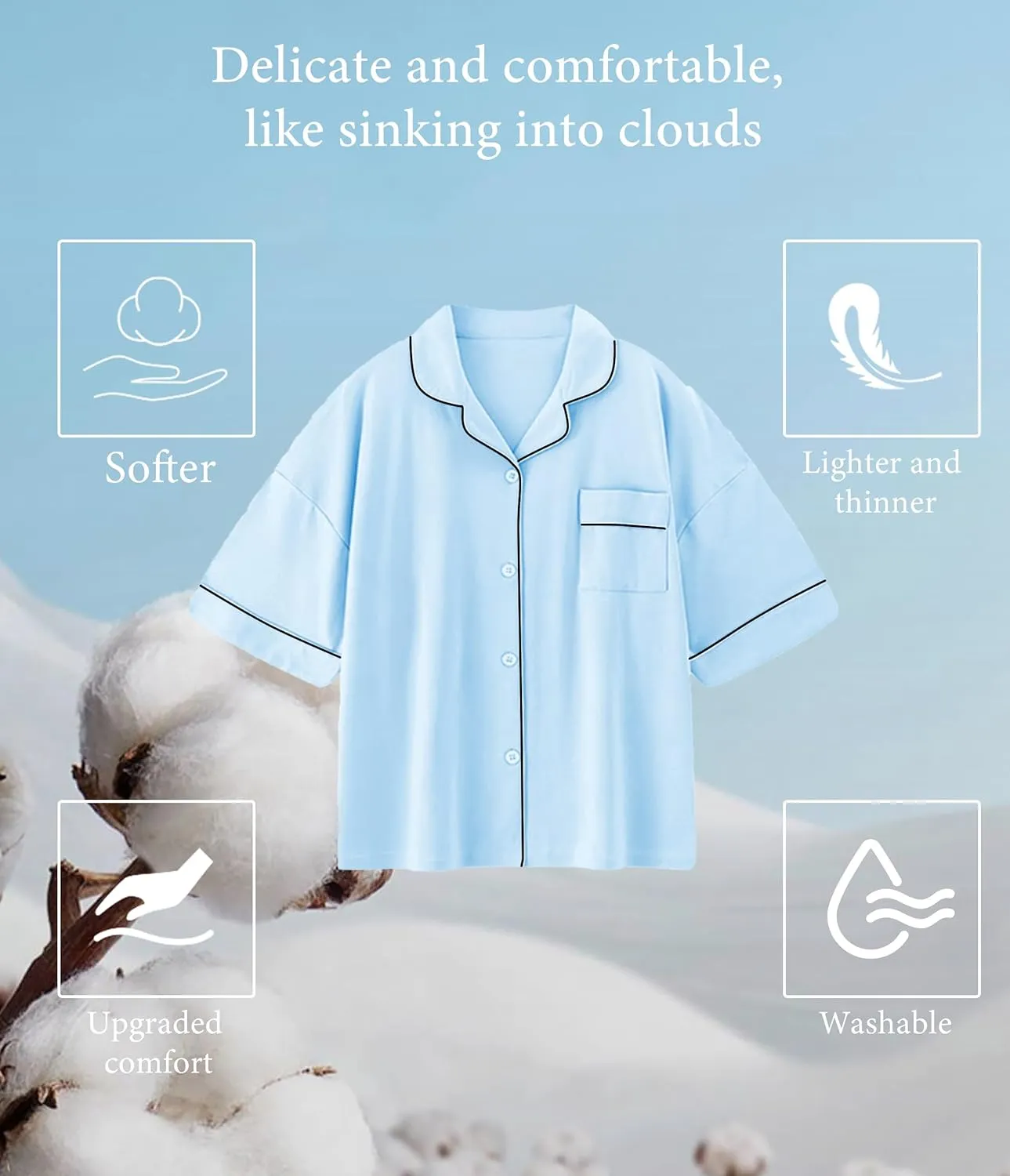 CF 100% Cotton Short Pajama Set Soft Button Down Pajamas Set Short Sleeve Sleepwear and Shorts with Pockets