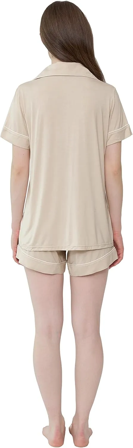 Cherrydew Women Bamboo Viscose Super Soft Comfy Summer Cooling Short Sleeve Button Down Pajama Shorts Set S-XXL