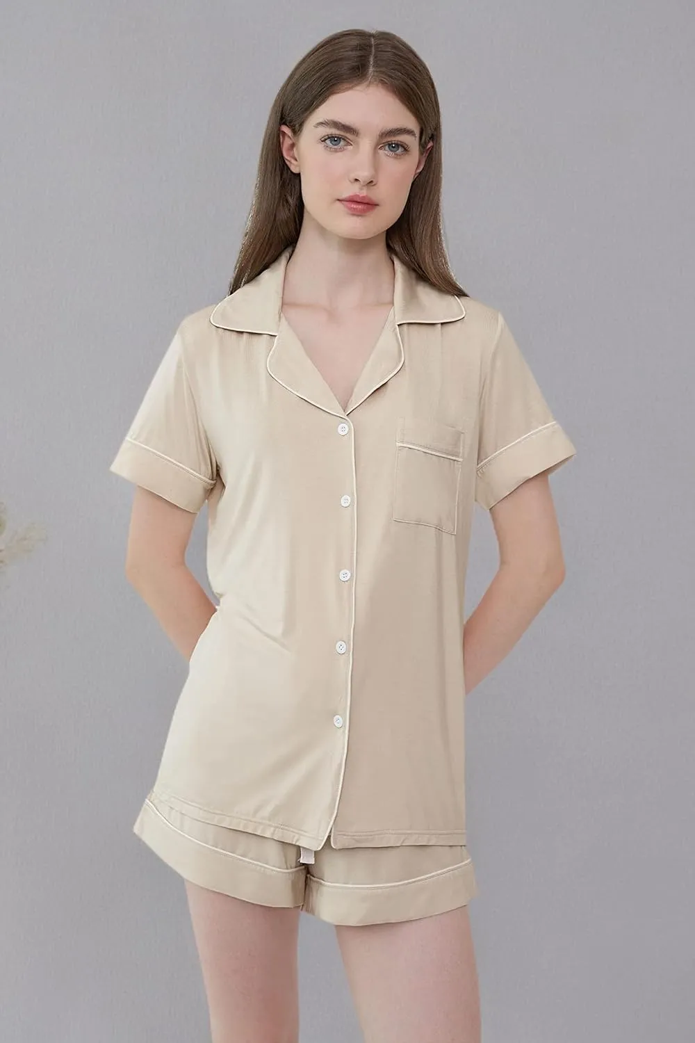 Cherrydew Women Bamboo Viscose Super Soft Comfy Summer Cooling Short Sleeve Button Down Pajama Shorts Set S-XXL