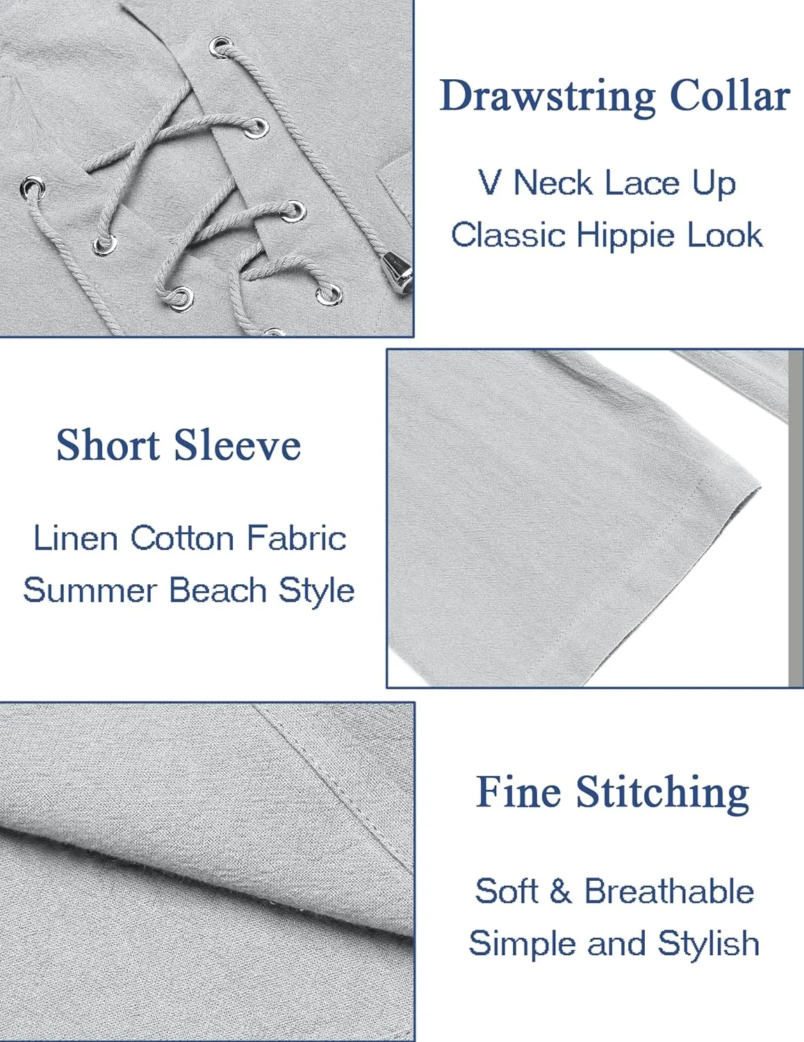 COOFANDY Men Casual Cotton Linen T Shirt Short Sleeve Beach Lace Up Hippie Shirt Yoga Renaissance Tunic