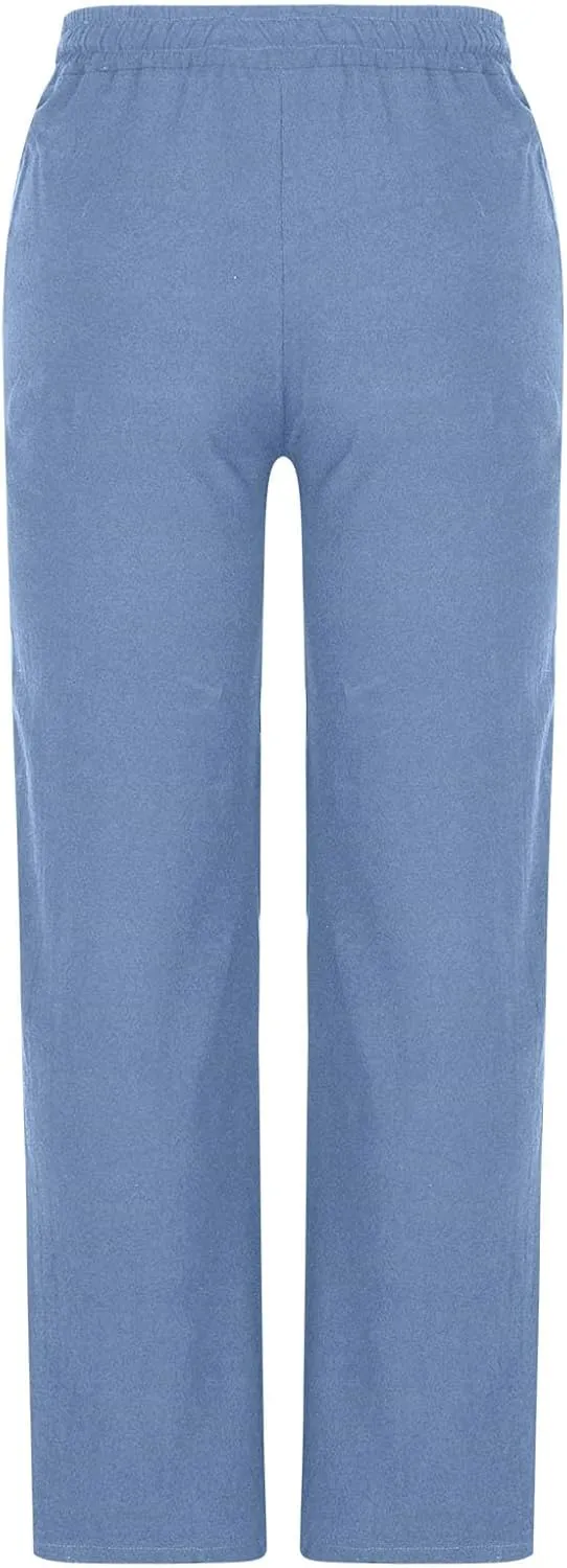 Cotton Linen Pants for Men Elastic Waist Casual Athletic Jogger Pant Breathable Loose Comfy Straight Leg Trousers