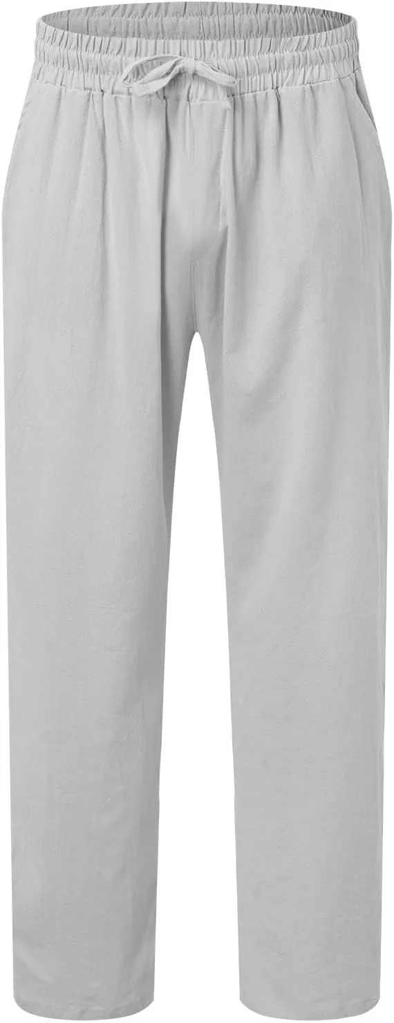 Cotton Workout Pants for Men Breathable Comfy Trousers Summer Loose Fit Baggy Long Pant Hiking Gym Joggers Pants
