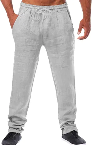 Cotton Workout Pants for Men Breathable Comfy Trousers Summer Loose Fit Baggy Long Pant Hiking Gym Joggers Pants