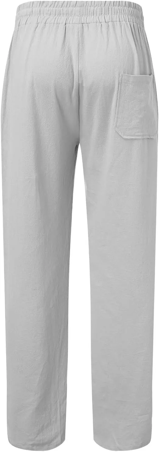 Cotton Workout Pants for Men Breathable Comfy Trousers Summer Loose Fit Baggy Long Pant Hiking Gym Joggers Pants
