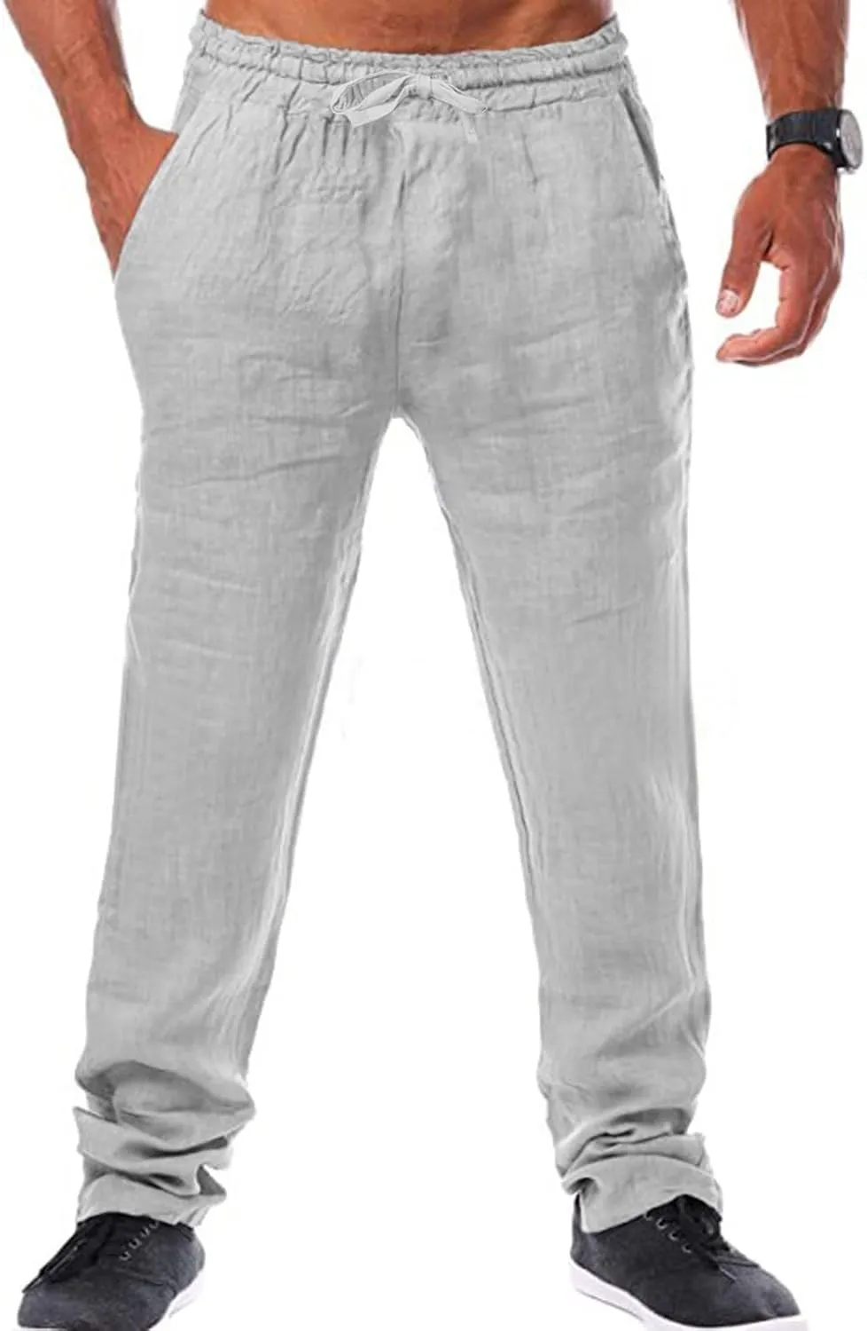 Cotton Workout Pants for Men Breathable Comfy Trousers Summer Loose Fit Baggy Long Pant Hiking Gym Joggers Pants