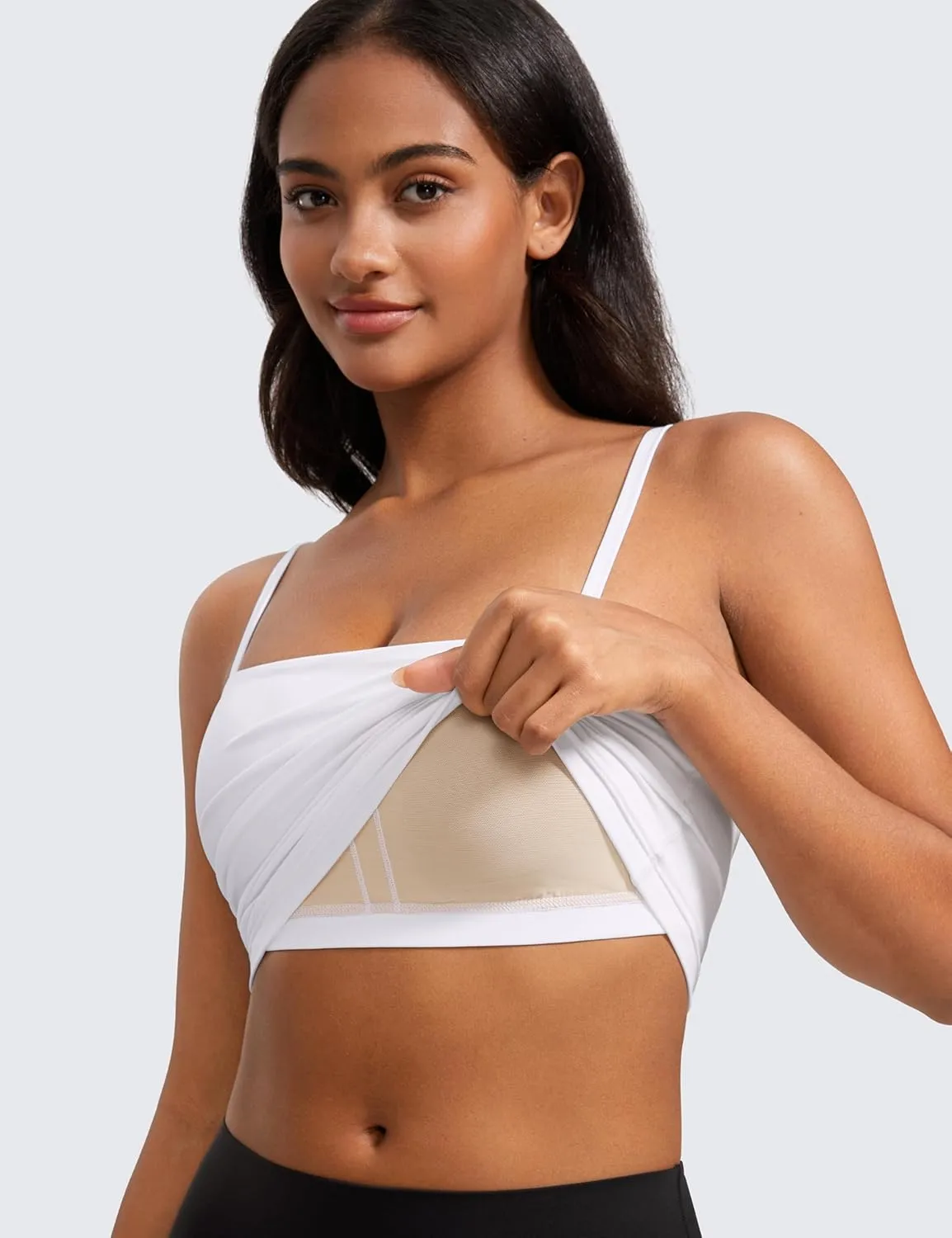 CRZ YOGA Butterluxe Cami Longline Sports Bras for Women - Square Neck Adjustable Padded Workout Crop Tank Top Camisole