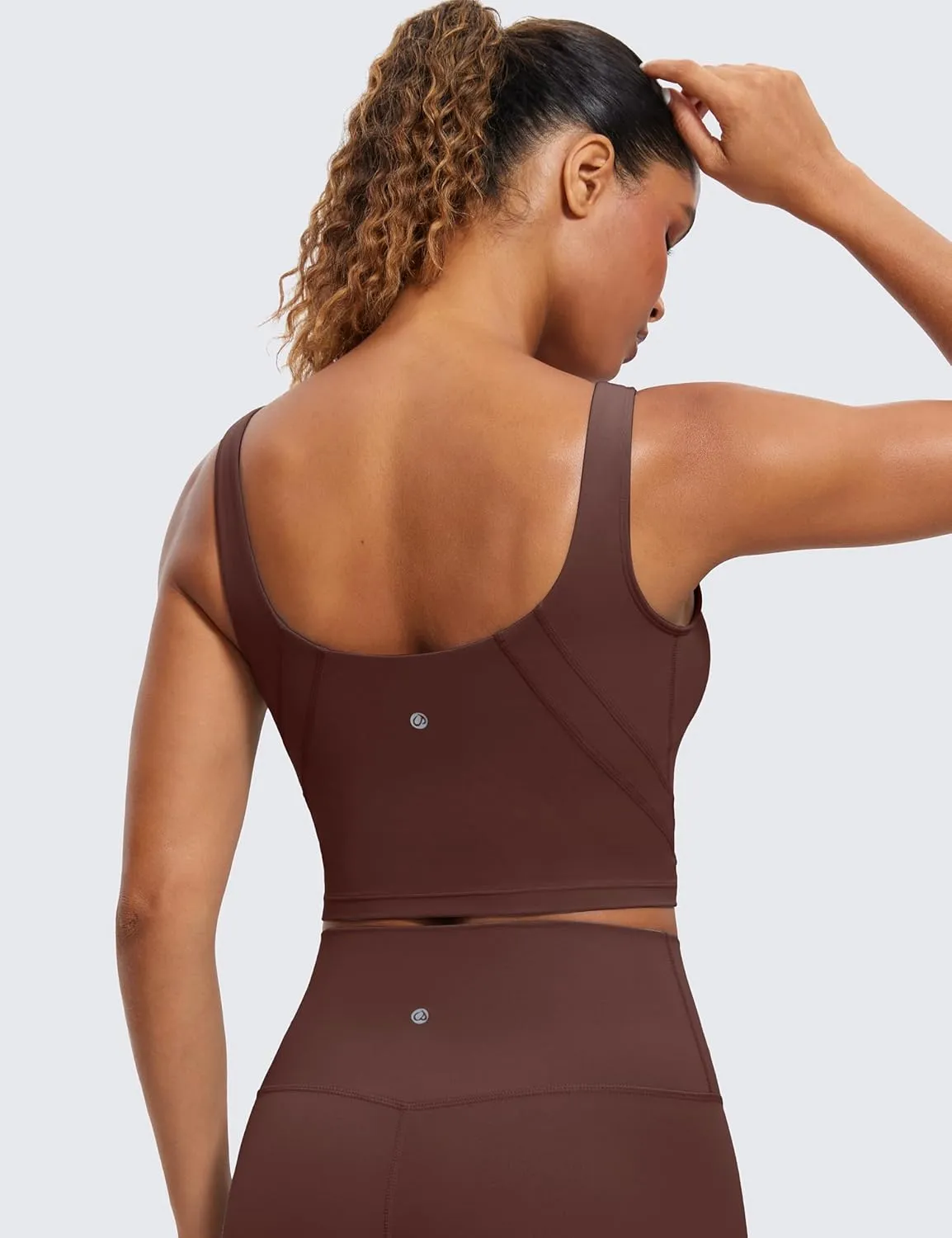 CRZ YOGA Butterluxe Womens V Neck Longline Sports Bra - U Back Padded Crop Workout Tank Tops with Built in Pads