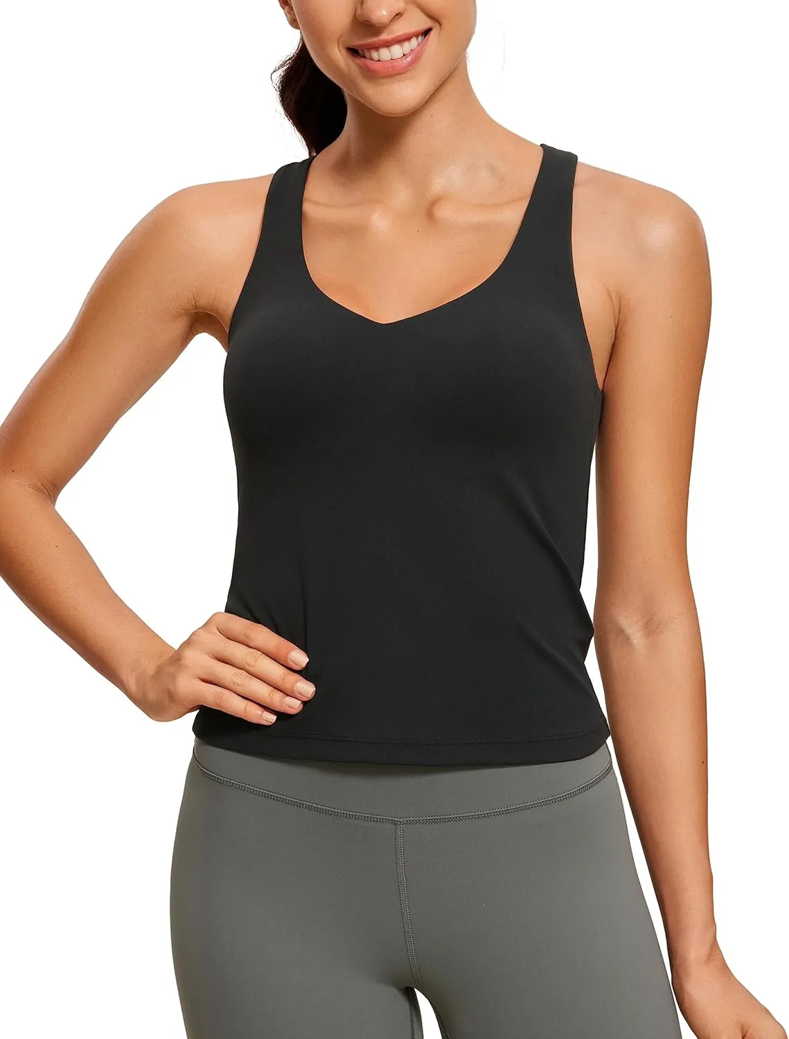 CRZ YOGA Butterluxe Womens V Neck Workout Tank Tops with Built in Bras - Sleeveless Padded Racerback Yoga Athletic Camisole