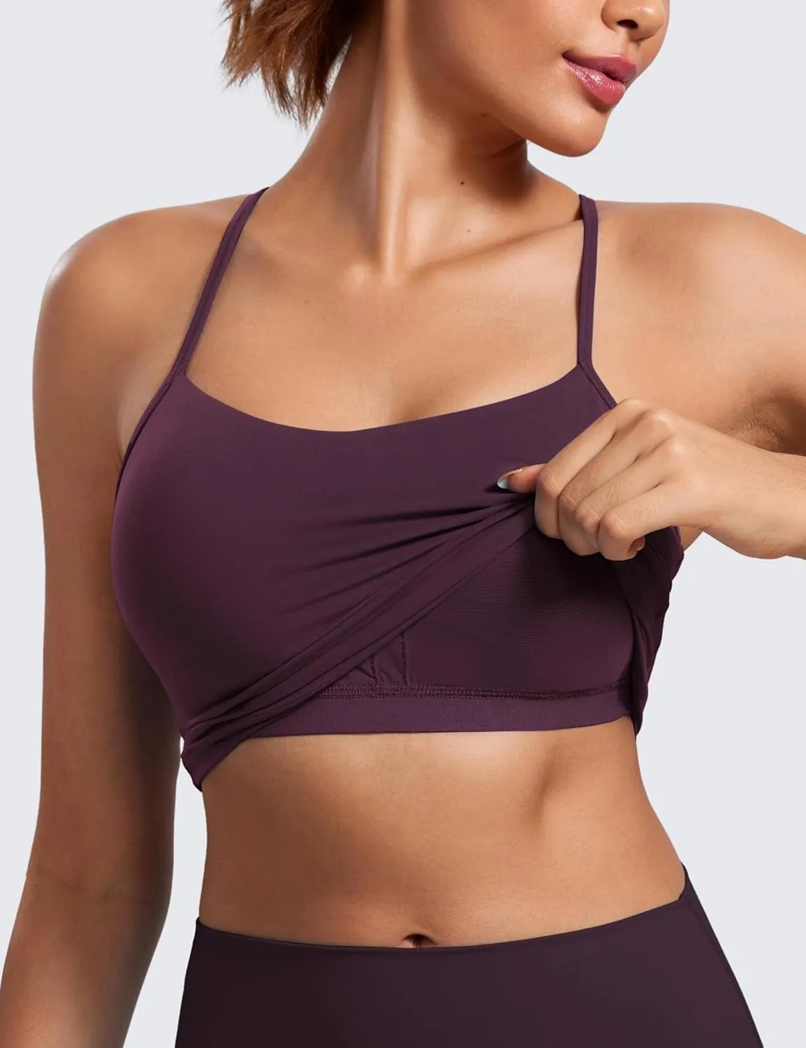 CRZ YOGA Womens Butterluxe Y Back Longline Sports Bras - Spaghetti Straps Racerback Padded Yoga Workout Crop Tank Top