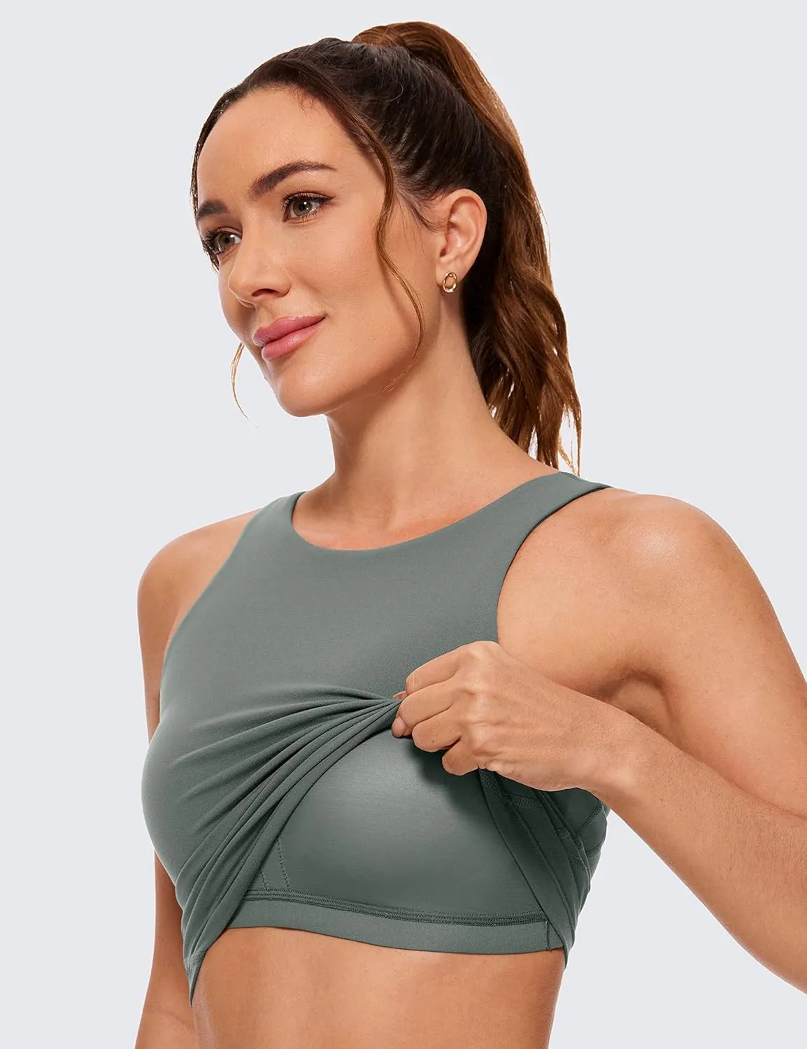 CRZ YOGA Womens U Back Sports Bras Padded High Neck Crop Workout Tank Tops