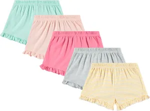 Cudlie 5-Pack Girls' Baby & Toddler Shorts – Comfortable Cotton Blend, Easy Fit, Adorable & Essential Wardrobe