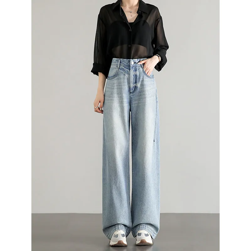 Customized new light-colored straight jeans high-waisted loose retro pure cotton high-quality jeans women