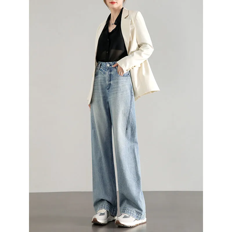 Customized new light-colored straight jeans high-waisted loose retro pure cotton high-quality jeans women