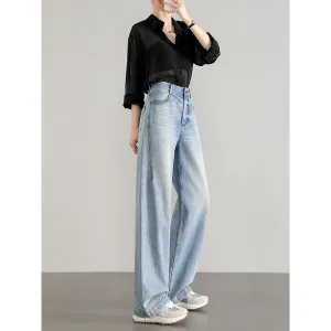 Customized new light-colored straight jeans high-waisted loose retro pure cotton high-quality jeans women